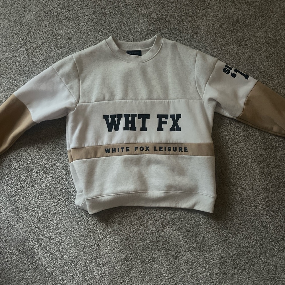 White Fox Boutique Cream and Tan Crew Neck Sweater